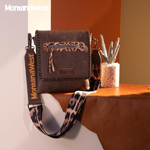 Image of Montana West Crossbody Bags for Women with Dual Compartments Western Cross Body Purse with Leopard Print Guitar Strap