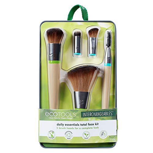 EcoTools Daily Essentials Face Kit Interchangeables Makeup Brush Set with 5 Brushes, 2 Handles, and Storage Tin