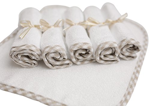 Image of Channing & Yates Organic Baby Washcloth Set Premium Boutique- (6 Pack Wash Cloth) - Softest Face Towels or Washcloths for Eczema - Child or Adult Essentials for Bath (Beige /White)