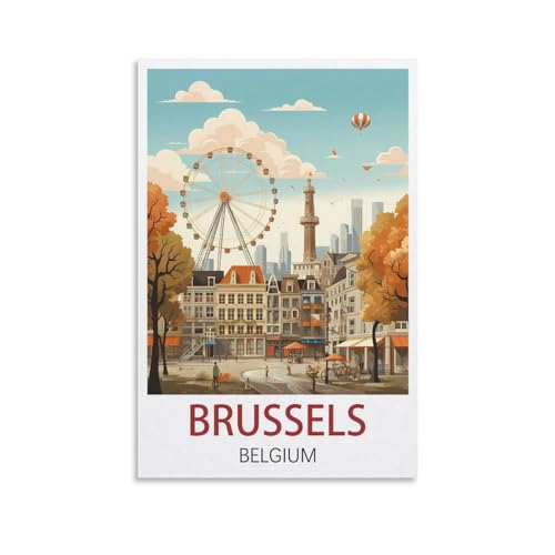 LuaNi Poster vintage sur toile de Bruxelles Belgique - Décoration murale moderne pour chambre à coucher - 20 x 30 cm