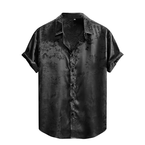 Mens Satin Button Down Shirt Silk Touch Graphic Summer Pajama Tops Lightweight Stay Home Lounge Shirts