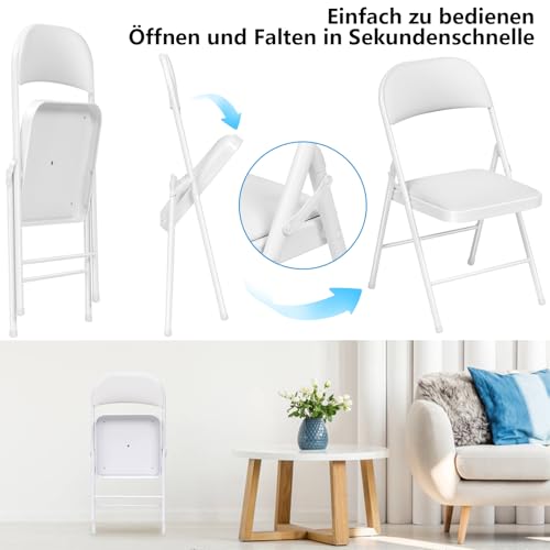 BULAGE 4er-Set Klappstühle, Weiß Klappstuhl Gartenstuhl Klappbar, Metall klappstuhl bis 158 kg… – Ansicht 6