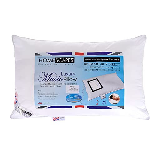Homescapes waschbares Musikkissen mit Lautsprecher, 48 x 74 cm, mittelhartes Kopfkissen für Musikhören, hypoallergenes Super-Mikrofaser-Kissen
