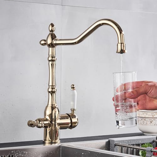 Mitigeur de cuisine col de cygne laiton antique et eau potable C B - 3
