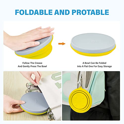 Hsrubber22 Collapsible Dog Bowl, Dog Travel Bowls With Cover Lids For Cats Dogs, Food-Grade Silicone Portable Pet Watering Feeding Dish Bowls For Traveling Walking Parking (Yellow, Large) #TOP5