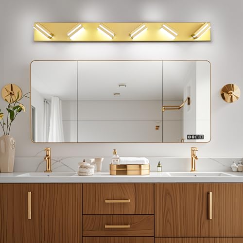 Image of Modern LED Gold Acrylic Bathroom Lights Fixtures 6-Light