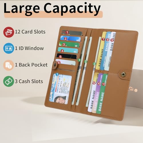 Image of GOIACII Leather Women Wallet RFID Slim Wallets for Women Thin Ladies Credit Card Holder Bifold Billfold with 11 Card Slots & ID Window
