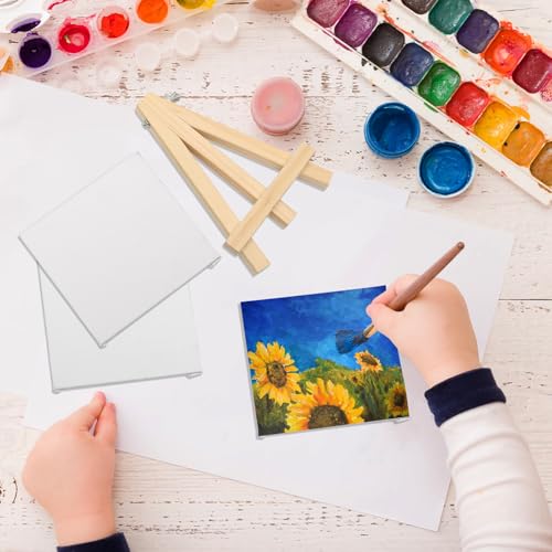 10 Stück kleine Leinwände zum Malen, 10x10cm blanko Leinwandplatten mit 1 Mini-Leinwand-Staffelei, kleine Leinwände für Acryl Öl Aquarell Tempera Kunstprojekte Kühlschrank schwarze Tafeln DIY