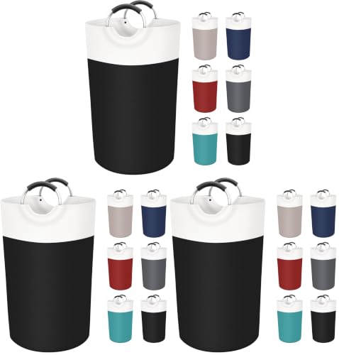 Image of BlissTotes 90L Laundry Basket, Freestanding Laundry Hamper, Collapsible Dirty Clothes Hamper, Waterproof Fabric with Foam Protected Aluminum Handles for College, Dorm, Family (Black) (Pack of 3)