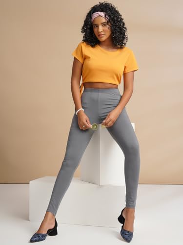 Image of ONE SKY Women Full Length Leggings | Cotton Modal Spandex Blend | High Waist Stretchable & Bio-Washed Fabric | Colour-Lock Technology | Comfortable Leggings for Women