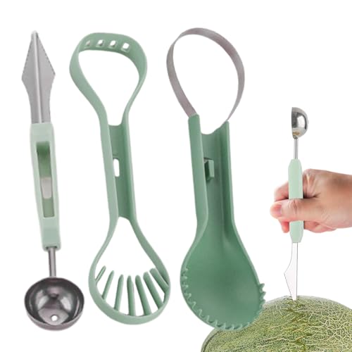 Cortador de bolas de sandía – Acero inoxidable, herramienta de corte, herramienta ligera para tallar melón para casa, restaurante, fiesta, camping