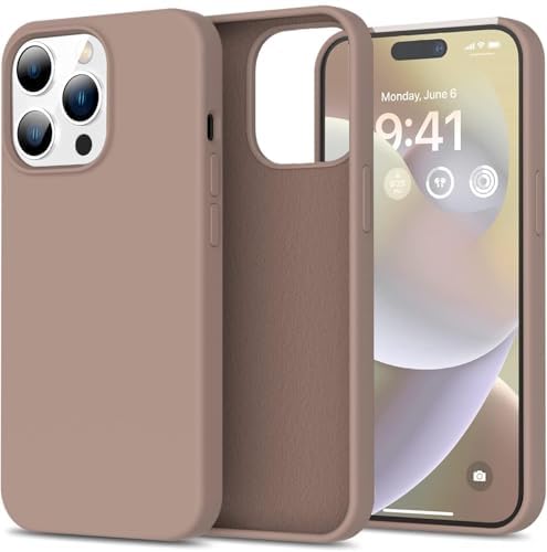 Elzzi Microfiber Candy Case Compatible for iPhone 14 PRO, Shockproof Slim Back Cover Liquid Silicone Case (Brown)
