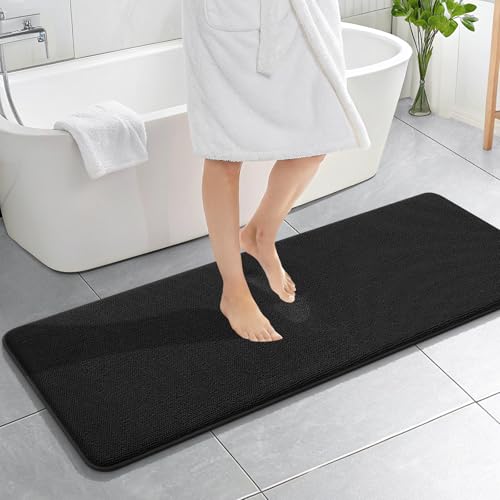 Image of OLANLY Thick Memory Foam Bathroom Runner Rugs 59x20, Extra Soft Absorbent Long Bath Rug, Quick Dry Bath Mats, Non-Slip, Machine Washable Mat for Bathroom, Tub and Shower, Home Decor Accessories, Black