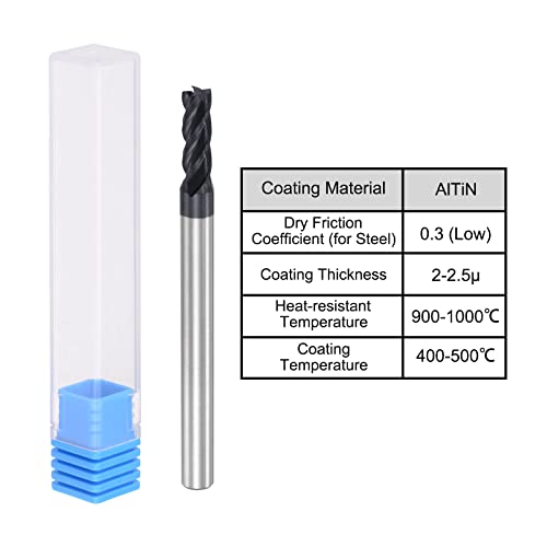 Image of uxcell Square Nose End Mill, 3.5mm Tip Dia Solid Carbide AlTiN Coated CNC Router Bits 4 Flute Spiral Milling Cutter HRC45 with 4mm Shank 50mm (2-inch) Length