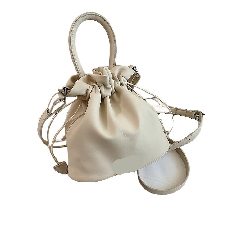 HUFFA Mini Drawstring Bucket Bag PU Leather Simple Portable