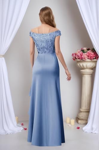 Off The Shoulder Mother of The Bride Dresses for Wedding Sequin Lace Evening Dress with Slit Ruffles Formal Gowns2