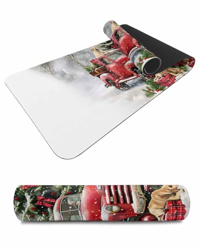 Debedcor Heat Proof Table Pads Waterproof Decorative, Christmas Tree Non-Slip Table Countertop Protector, Winter Xmas Truck Dog Present Snow Insulation Mat for Dining Room, 48 x 12 Inches