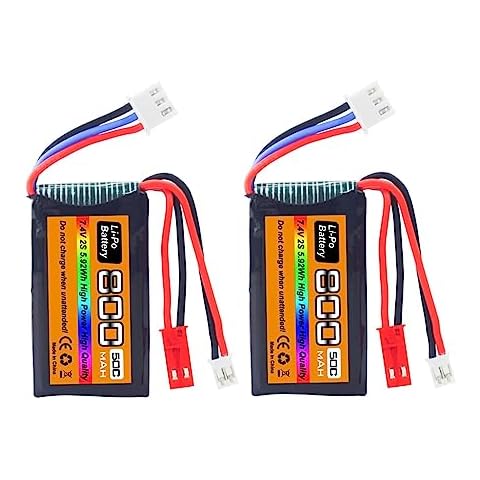 sea jump 2PCS 7.4V LiPo 2S 50C 800mAh with JST and PH2.0 Plug for SCX24 RC Car Battery, Compatible with Nost 1/10, 1/16, 1/18, 1/24 Scale RC Car, Truck and RC Drone Batteries Cover