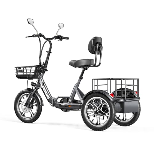 cysum Elektro Dreirad für Erwachsene, 16 Zoll faltbares 3 Rad E-Bike, 48 V 22 Ah Batterie, Reichweite bis zu 120 km,Lastenrad E-Dreirad,Tragkraft 150KG