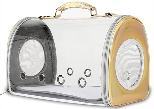 ペットキャリーバッグ 猫 キャリー バッグ 安全なキャリーバッグ 透明 アクリルキャリーバッグ お出かけバック 軽量 大容量 通気性 手提げ 肩掛け 折りたたみソフトキャリー 通気性 旅行/通院/災害避難用/外出 犬/猫/小動物適用 (ゴールデン)