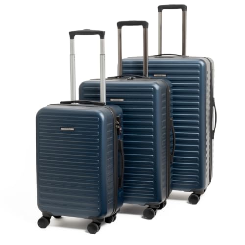 Image of Assembly Stark Trolley Bag Set of 3-20, 24, 28 Inch (55, 65 & 75 cm) Hard Shell Polycarbonate Luggage Set with TSA Lock 8 Spinner Wheels Blue