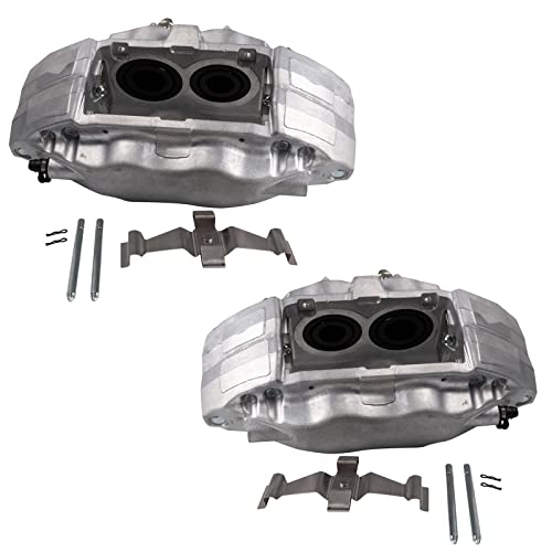 Image of TRQ Front Brake Caliper Set Caliper Brackets Hardware Compatible with 2004-2005 Subaru Impreza WRX STI H4 2.5L Turbo Front Driver and Passenger Side