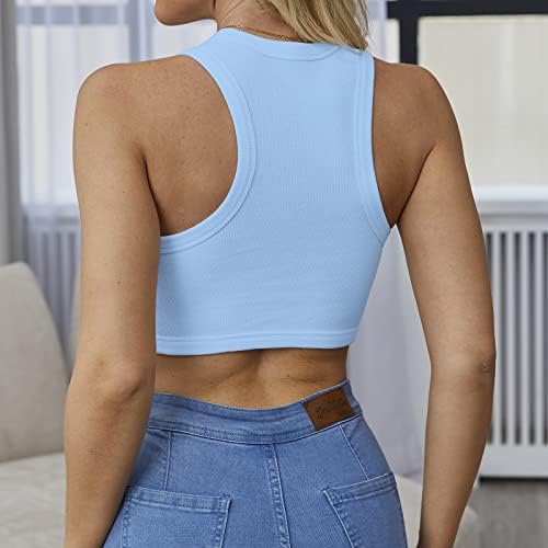 Women's Crop Tank Top - Cotton Racerback Sleeveless Slim Fit Top, Stone Blue, Size L - View #3