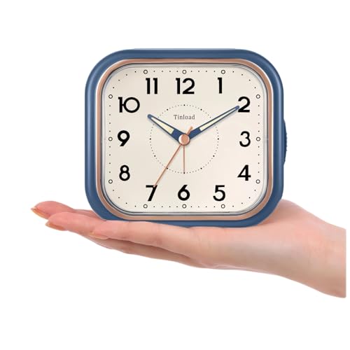 Image of Tinload 4.3 inch Vintage Retro Analog Alarm Clock, Super Silent Non Ticking Clock with Manual Light, Snooze, Battery Operated, Simply Design, for Living Room, Bedroom, Bedside, Desk(Blue)
