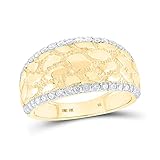 Solid 10K Yellow Gold Real Natural Diamond Mens Nugget Wedding Band Anniversary Ring 3/4 Carat - Size - 11.5 (.77 Cttw)