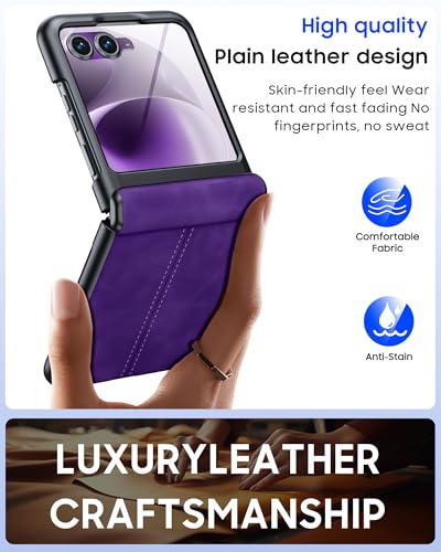 Image of for Motorola Razr 2026 Case with Hinge Protection & Built-in Outer Screen Protector, Ultra-Thin PU Leather Matte PC Shockproof Cover, Slim Protective Phone Case for Moto Razr 2026-Purple