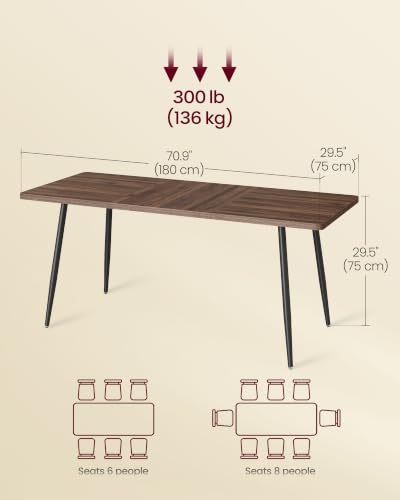Image of VASAGLE 70.9 inch Dining Table for 6-8 People, Modern Kitchen Table, Heat-Resistant Tabletop, Quick Assembly, for Dining Room, Natural Walnut and Ink Black, Island Collection UKDT108K101S
