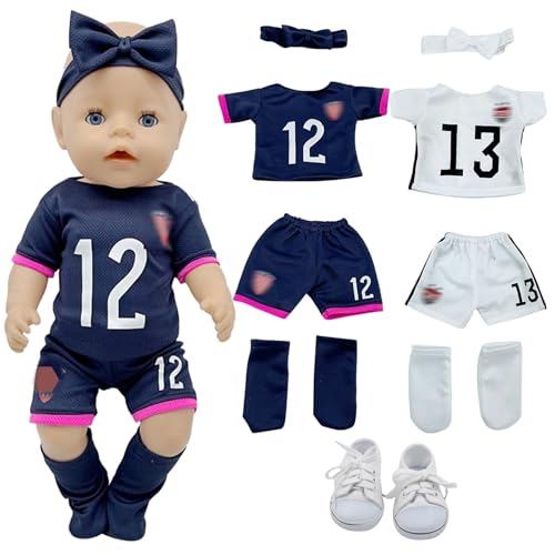 JSTHHTT Roupas para bonecas 43 cm, roupa de bonecas para boneca, acessórios de roupa com t-shirt, calções, meias, sapatos, acessórios para boneca, embalagem de 2