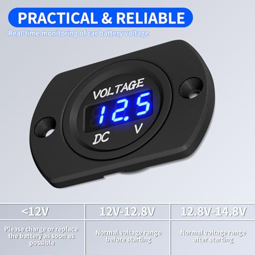 Image of DaierTek Battery Voltage Meter Waterproof DC 12V 24V LED Voltmeter Panel 12 Volt 24 Volt 36 Volt Battery Monitor with Blue Light Round Digital Voltage Display for Marine Boat Car Automotive Motorcycle