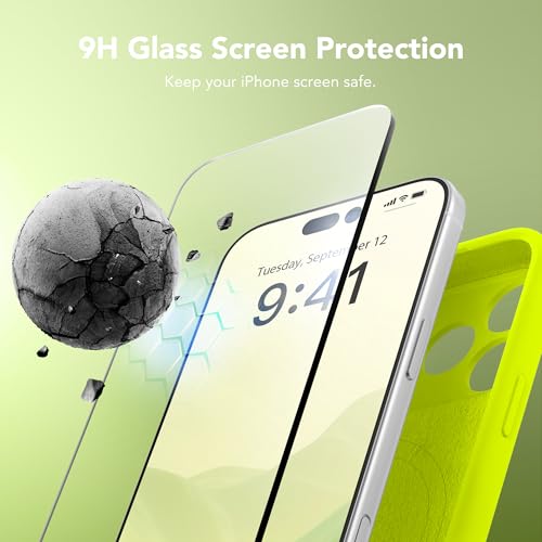 Image of Magnetic for iPhone 17 Pro Max Case, Compatible with MagSafe, [Full Camera Protection][Screen Protector] Silicone Shockproof Protective Phone Case for iPhone 17 Pro Max, Fluorescent Green