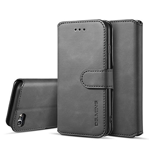 UEEBAI Case for iPhone SE 2022 5G/iPhone 7/iPhone 8/iPhone SE 2020,Luxury PU Leather Case Vintage Wallet Flip Cover [Card Slots] [Magnetic] Stand Folio Shockproof Protection for iPhone SE3/SE2 -Black
