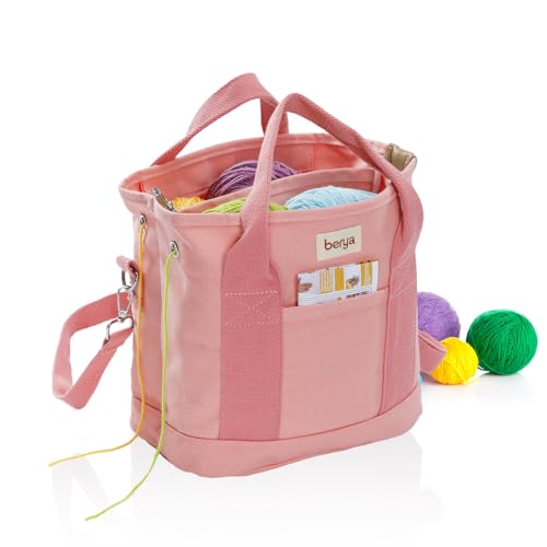 Image of Crochet Bag and Tote, Canvas Yarn Storage Organizer, Yarn Bag for Hooks and Accessories, Durable Organizer for Crochet Lovers, Mother's Day Gift (Pink-25)