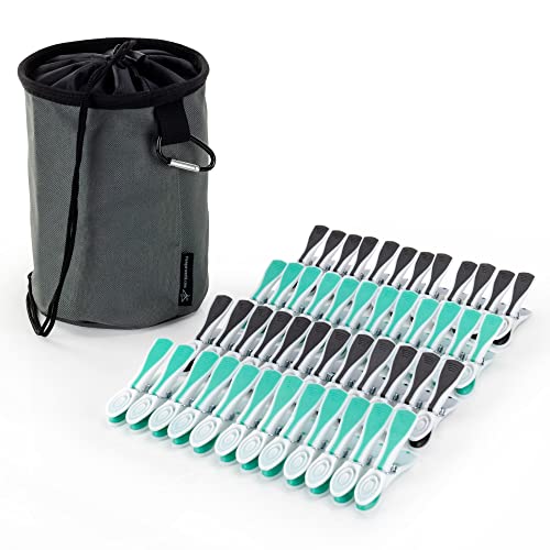 Hangerworld Set Grey Pegs Bag & 48 Plastic Soft Grip Clothes Pegs Hanging Pegs Basket