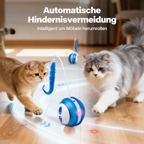Pet Prime Interaktives Katzenspielzeug Ball mit Laserpointer Elektrish Katzen Laser Pointer Spielzeug und Katzenlaufrad