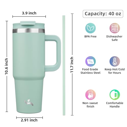 Image of Konokyo 40 oz Insulated Tumbler Water Bottle with Handle, Straw Lid