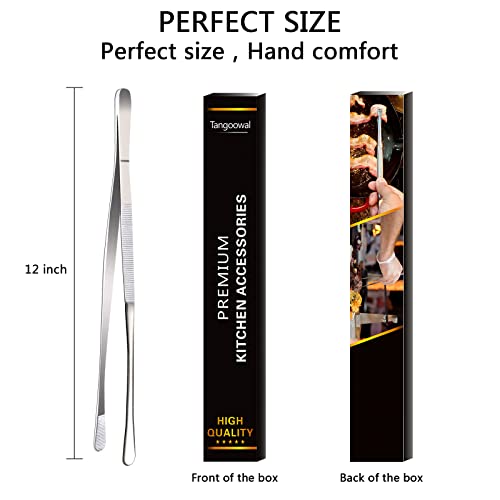 12-Inch Professional Kitchen & Cooking Tweezers Tongs - Stainless Steel Long Tweezer Tongs - BBQ,Plating,Multi-use