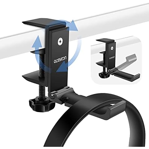 aceyoon Foldable Headphone Stand, Multi-function Headphone Hanger Aluminum & Silicone Headset Holder 90° Rotation Adjustable VR Headset Stand Under Desk Mount Compatible for xbox、Gaming Headset etc Cover