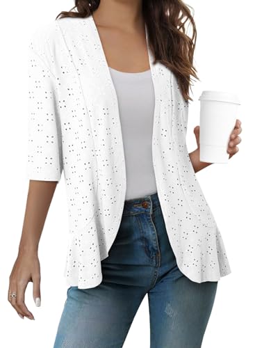 Sidefeel Lightweight Summer Cardigan for Women Spring Netted Knit Ruffle Half Sleeve Kimono Cover Ups