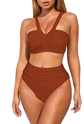 Pink Queen Women's One Piece Swimsuit - Bandeau With Removable Straps, High Waist Tummy Control, Front Cutout & Tie