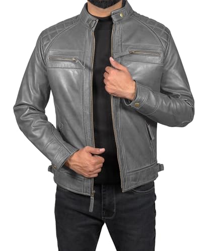 Mens Real Leather Jacket - 100% Lambskin Leather Biker Vintage Jacket Motorcycle Distressed Leather Jacket