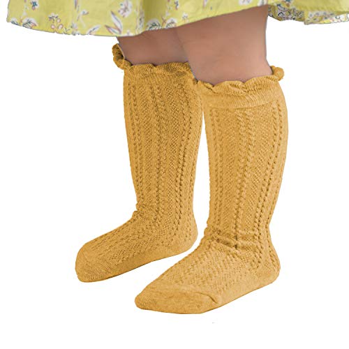 Image of Epeius Baby Girls Boys Cotton Uniform Knee High Socks Tube Ruffled Stockings (Pack of 3 /5)