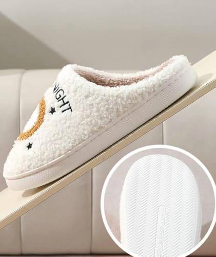 Beautifully Embroidered Letter Fluffy Slippers Faux Fur Warm Indoor Slippers Moon Clock Home Shoes for Unisex 20253
