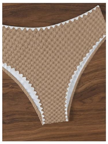 SHENHE Women's High Waisted Bandeau Bikini Set 2 Piece Strapless Textured Swimsuits Brown Large - Image 4