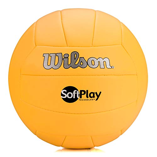 Wilson Bola de vôlei macia para uso ao ar livre, amarelo, 18 painéis, estrutura costurada à máquina, bexiga de borracha butílica, capa de couro sintético com esponja, ideal para crianças a partir de
