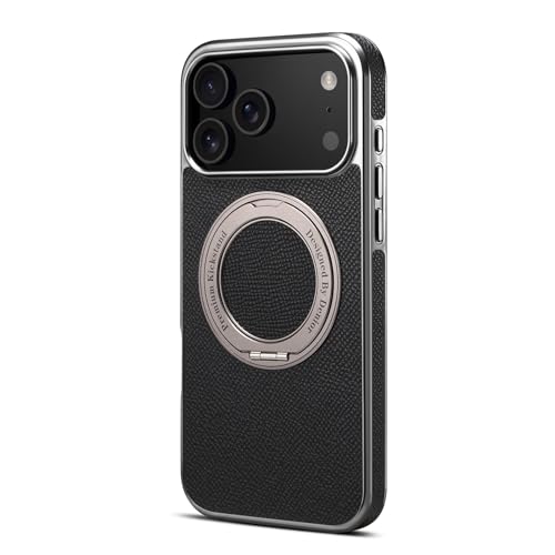Étui pour iPhone 16 Pro noir en cuir avec anneau pour le quotidien