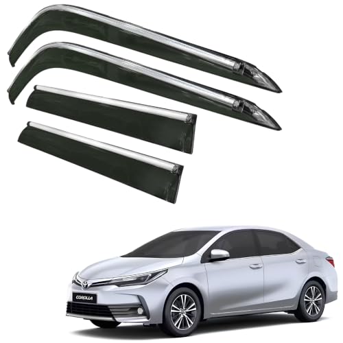 Image of CAR SAAZ Side Door Visors for Altis Type 3 (2014-2020) (Set of 4Pcs) | Smoke Finish, Chrome Lined Rain Guards, Polycarbonate